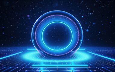 Sticker - glowing technology circle background,created with generative ai tecnology.