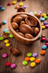 Canvas Print - Assorted chocolate for Easter on wooden background