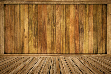 Wall Mural - 2d illustration of an empty wooden room