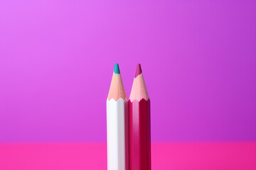 3d rendering of a close-up of two colored pencils on a magenta background