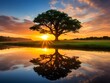 Reflexionen der Natur: Ein Baum spiegelt sich im ruhigen Gewässer