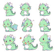 Clip art, character design sheet, Set of A cute dragon isolated on transparent background