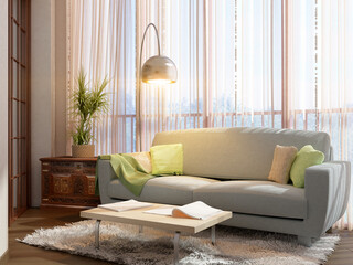 Poster - Bright interior with sofa in a modern style . 3D rendering