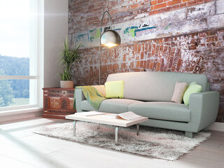 Poster - Bright interior with sofa in a modern style . 3D rendering