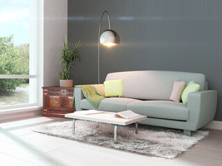 Poster - Bright interior with sofa in a modern style . 3D rendering