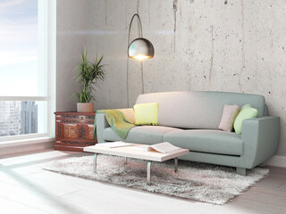 Poster - Bright interior with sofa in a modern style . 3D rendering