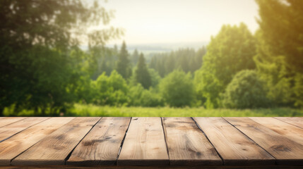 Canvas Print - Empty wooden table with green background