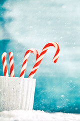 Sticker - Candy canes. Christmas background with candies. Xmass sweets.