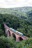 Fototapeta  - old arch Bridge railway viaduct between hills in the green Forest Germany trees