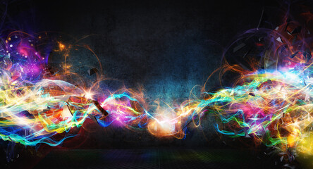 Poster - Modern abstract colourful light motion banner on dark background