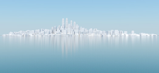 Poster - White city with blue sky and sea. 3D rendering