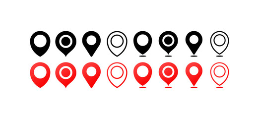 Poster - Mark on the map. Flat, color, destination, goal of movement. Vector icons.