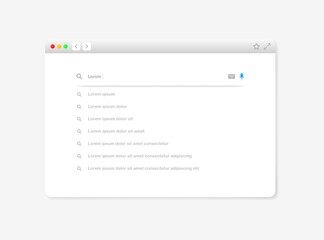 Poster - Browser layout. Flat, white, browser web page, browser search bar. Vector illustration.