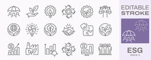 ESG Icons, Such As Environment Social Governance, Ecology, Financial Performance, Sustainable Developmen And More. Editable Stroke.
