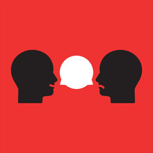Complicated Conversation Between Two People. Concept Of Hard Communication With Person And Angry Insult Or Difficult Debate. Flat Cartoon Style Trend Graphic Art Design Isolated On Red Background