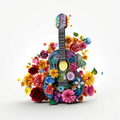 Wall Mural - ai generated Illustration abstract Colorful flower guitar design with background