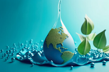 Wall Mural - Ecology and world water day , Saving water and world Environment day, environmental protection and save earth water , Created with generative AI