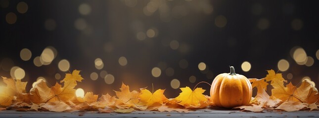 Wall Mural - pumpkins and autumn leaves