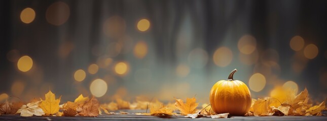 Wall Mural - pumpkins and autumn leaves