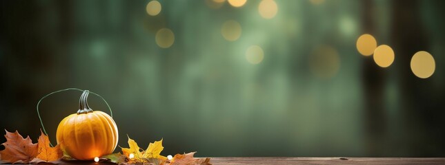 Wall Mural - pumpkins and autumn leaves