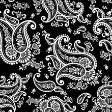 Seamless Asian Black And White Paisley Pattern Design