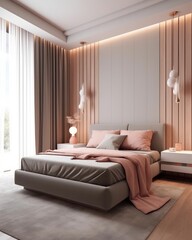 Wall Mural -  sophisticated bedroom design with LED lighting accents with hardwood floors