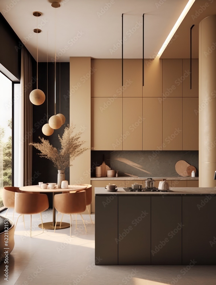 Modern and contemporary kitchen design with LED and sleek design Stock ...