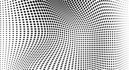 Abstract halftone wave dotted background. Futuristic twisted grunge pattern, dot, circles. Vector modern optical pop art texture for posters, business cards, cover, labels mock-up, stickers layout