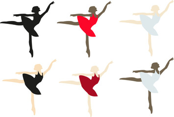 Wall Mural - Vector ballerina silhouette set. Danding girl ballet. Woman in a ballet tutu. Female silhouettes in ballet dress. Dancing ballerinas set.