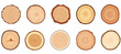 © jayaZgraphics - Tree trunk cross section set. Tree rings, tree trunk rings isolated, wood ring circle texture collection.