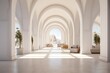 © mockupzord - A luxurious hall of marble arches and white chairs invites you into a majestic corridor of grandeur and serenity