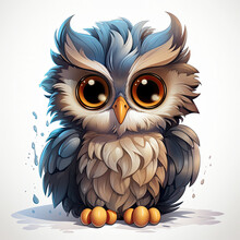 Adorable Kawaii Owl With A Rounded Shape
