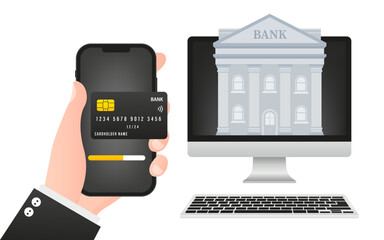 Poster - Online banking web concept on the computer screen and phone. Modern banner for internet banking. The concept of mobile banking and online payments. Accounting. Vector illustration