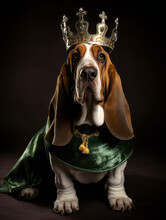 Funny Dog Royal Portrait Of A Basset Hound. Generative AI.