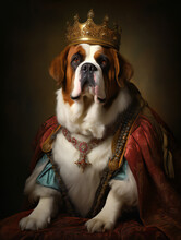Funny Dog Royal Portrait Of A Bernard. Generative AI.
