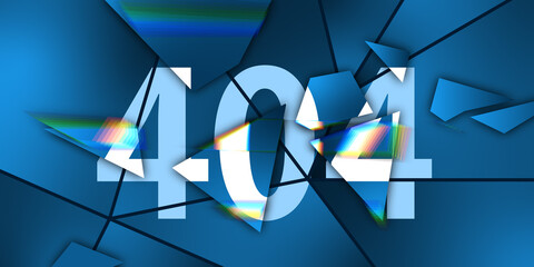 Fototapete - Abstract blue 404 error background. Page error found. 3D Rendering.