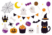 Set Of Halloween Icons For Banners, Cards, Flyers, Social Media Wallpapers, Etc.