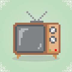 Wall Mural - 8 bit pixel art of classic television in Vector illustration for retro games. Vintage TV pixel art.