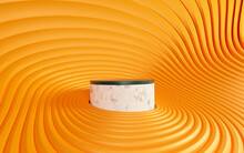 Stylish Marbled Beauty Podium Backdrop For Product Display With Gold Rippled Background. 3d Render.