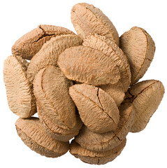 Wall Mural - Small heap of Brazil nuts isolated on white background, top view.