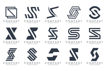 Abstract collection with letters S logo design. creative design logotype S with black colors.