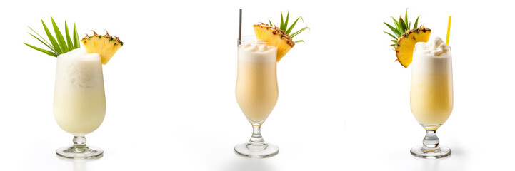 Canvas Print - Set of pina colada cocktails isolated on white background