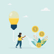 © STANISLAV - Businesswoman watering the money tree with an idea, increases income, investment. Vector illustration.