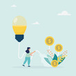 © STANISLAV - Businesswoman watering the money tree with an idea, increases income, investment. Vector illustration.