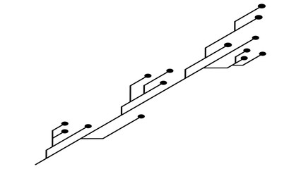 Isometric printed circuit board PCB tracks isolated on white background. Technical clipart with lines and dots at the ends. Design element.