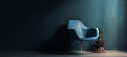 home design - a blue chair near a dark wall - haus / wohndesign, ein blauer sessel neben einer dunkl