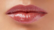 Woman lips skin care. Hydration. Hyaluronic acid. Lip protection balm. Hygienic lipstick