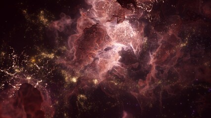 Wall Mural - Distant galaxy star cluster in alien deep space. Science fiction concept 3d illustration of mystery interstellar gas nebula and ethereal magic glowing celestial bodies. Astronomy and cosmos wide shot.