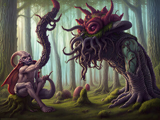 Wall Mural - Magical mushroom goblin beast, Generative AI Illustration