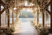 Amazing Wedding Venue With Flower Arch At Lake Resort